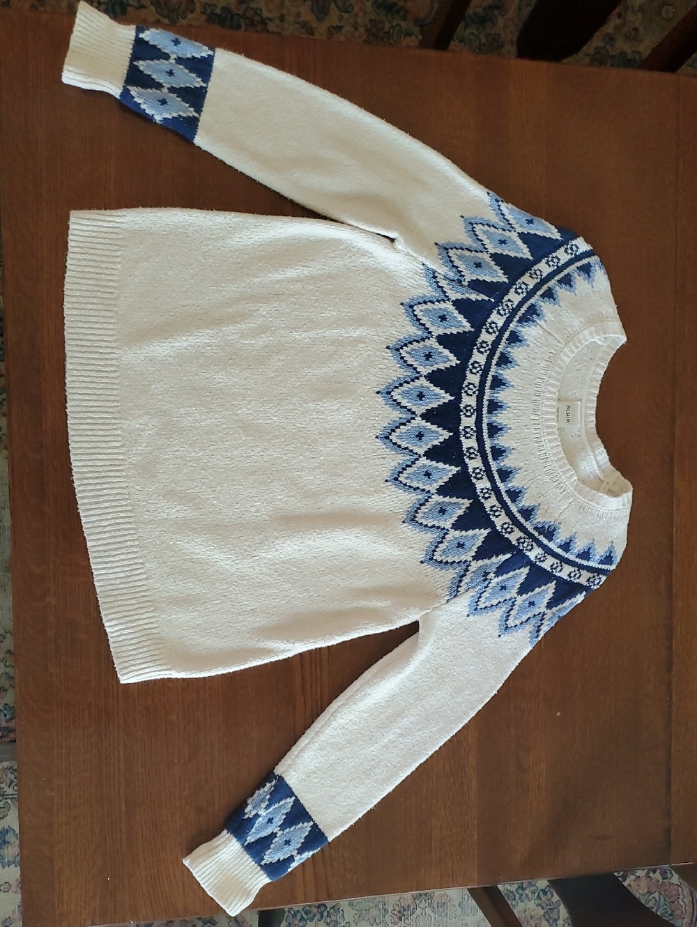 Blair Cream Crewneck Sweater with Blue Nordic Yoke